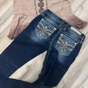 Rock Revival Dark Blue Boot Cut Jeans with Embellished Pockets